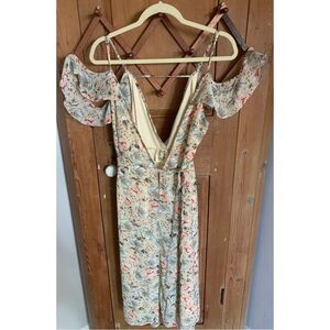 PDLA beige floral cold shoulder wrap summer dress NWT